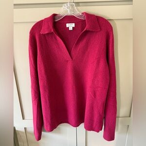 EUC J.Crew V-Neck Johnny Collar Style Sweater in Raspberry Pink